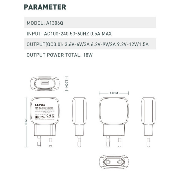 Kucni punjac LDNIO A1306Q QC3.0, 18W, sa micro USB kablom