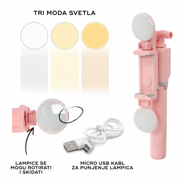 Mini tripod sa LED rasvetom R8 pink