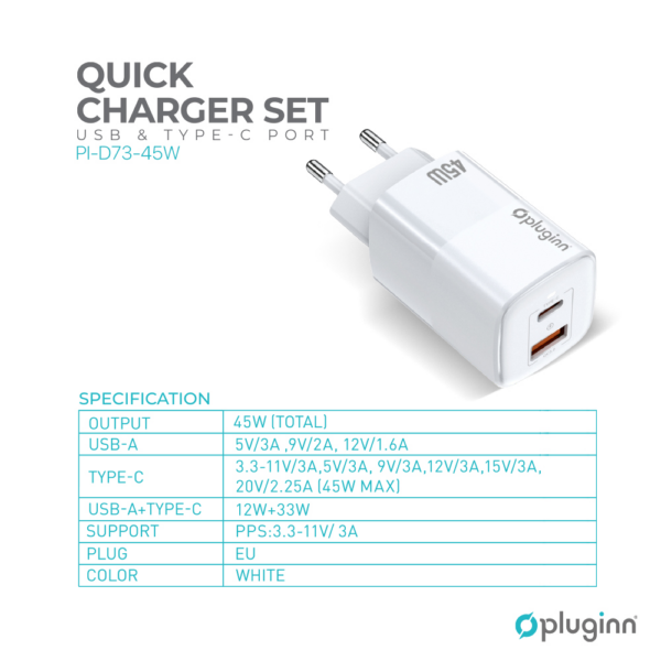 Punjač 45W sa USB-C i USB ulazom + C na C kabl