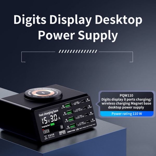 Mega-Idea multifunkcionalni desktop punjac sa PWQ110 (110W, Wireless charging, 8 port)