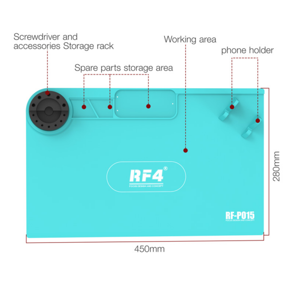 Radna podloga silikonska sa grejacem Relife RF4 RF-PO15 450*280mm sa odeljcima za sitne delove