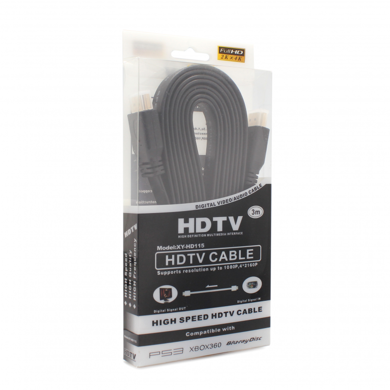 25042024662a01a2c6bdd.png Kabl Flet HDMI na HDMI 3m crni - Slika 1