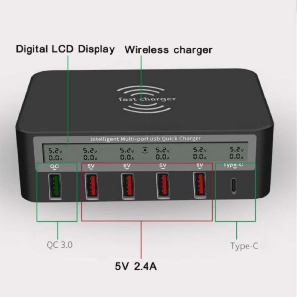 Wireless punjac + 5xUSB + Type C EL01 crni