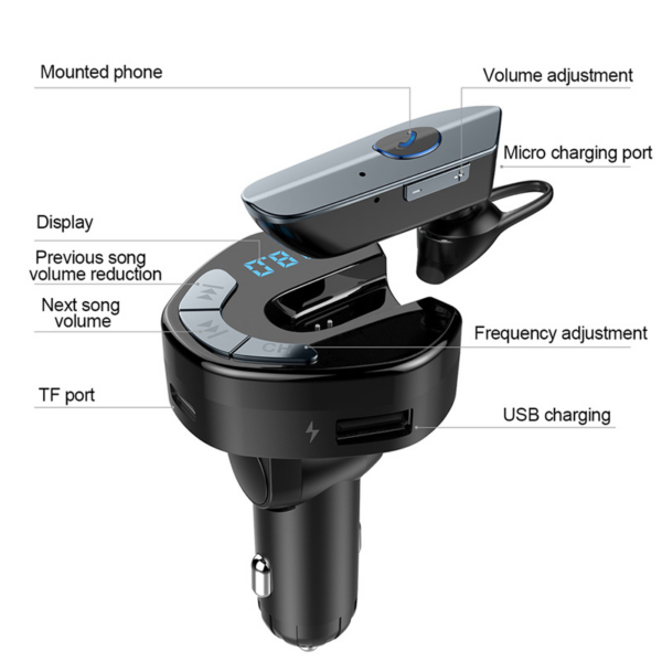 FM transmiter V8 USB TF Bluetooth 5.0 12-24V handsfree crni