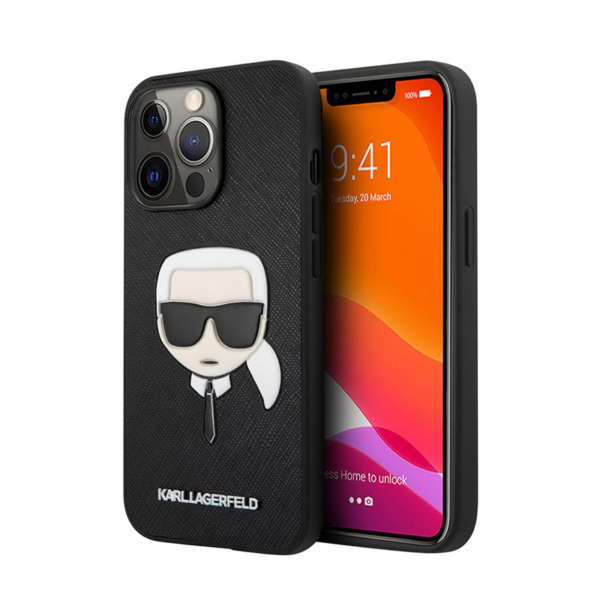 Torbica Karl Lagerfeld Saffiano Karl Head za iPhone 13 6.1 crna (KLHCP13MSAKHBK)