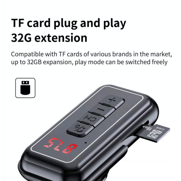 FM transmiter Y4 USB TF Bluetooth 5.0, call ID, modlularni, handsfree crni