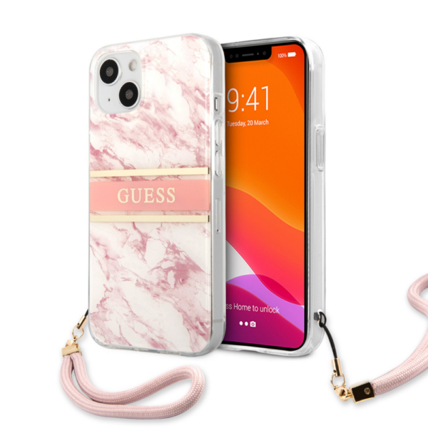 Torbica Guess Marble Strap za iPhone 13 6.1 roze (GUHCP13MKMABPI)