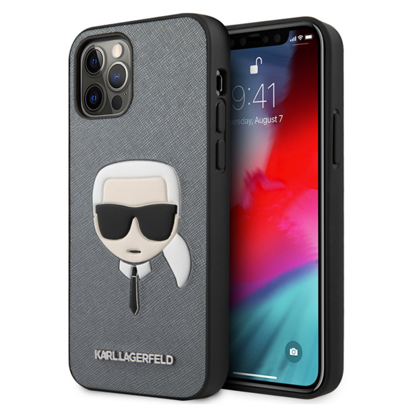 Torbica Karl Lagerfeld Hc PU Saffiano Head za iPhone 12/12 Pro 6.1 srebrna (KLHCP12MSAKHSL)