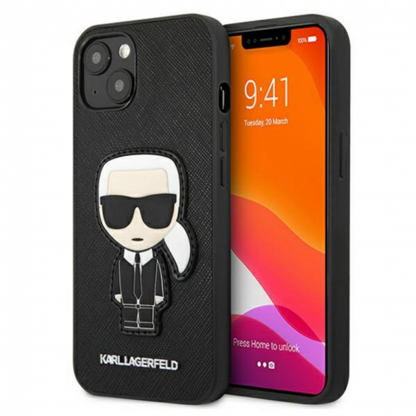 Torbica Karl Lagerfeld Hc Saffiano Ikonik Patch za iPhone 13 6.1 crna (KLHCP13MOKPK)