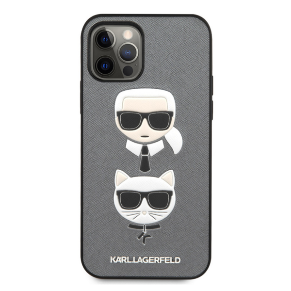 Torbica Karl Lagerfeld CPU Saffiano K&C Heads za iPhone 12/12 Pro 6.1 srebrna (KLHCP12MSAKICKCSL)