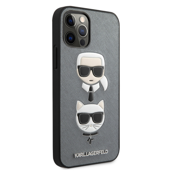 Torbica Karl Lagerfeld CPU Saffiano K&C Heads za iPhone 12/12 Pro 6.1 srebrna (KLHCP12MSAKICKCSL)