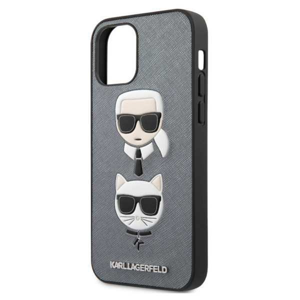 Torbica Karl Lagerfeld CPU Saffiano K&C Heads za iPhone 12/12 Pro 6.1 srebrna (KLHCP12MSAKICKCSL)