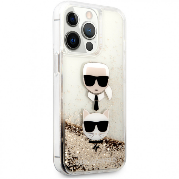 Torbica Karl Lagerfeld Hc Liquid Glitter 2 Heads za iPhone 14 Pro 6.1 zlatna (KLHCP14LKICGLD)