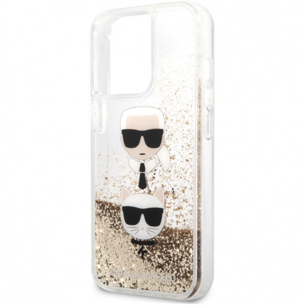 Torbica Karl Lagerfeld Hc Liquid Glitter 2 Heads za iPhone 14 Pro 6.1 zlatna (KLHCP14LKICGLD)