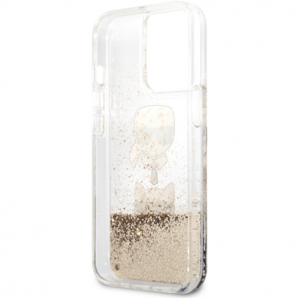 Torbica Karl Lagerfeld Hc Liquid Glitter 2 Heads za iPhone 14 Pro 6.1 zlatna (KLHCP14LKICGLD)