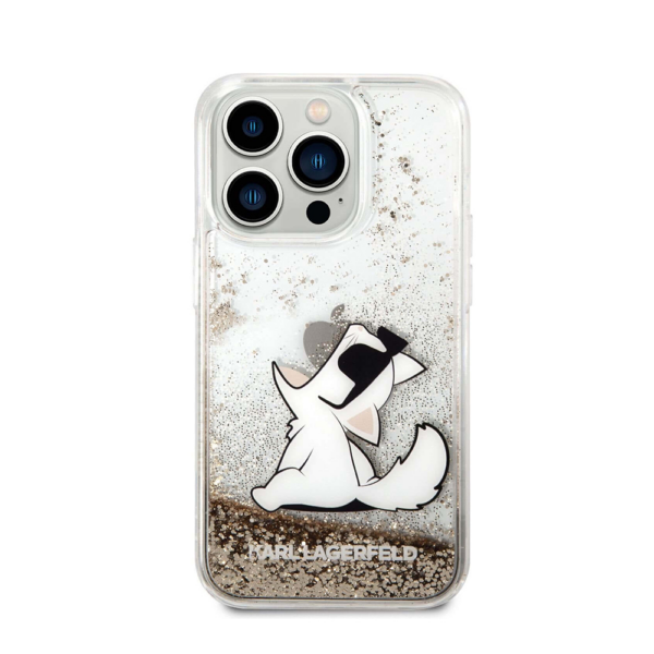 Torbica Karl Lagerfeld Hc Liquid Glitter Choupette za iPhone 14 Pro 6.1 zlatna (KLHCP14LGCFD)