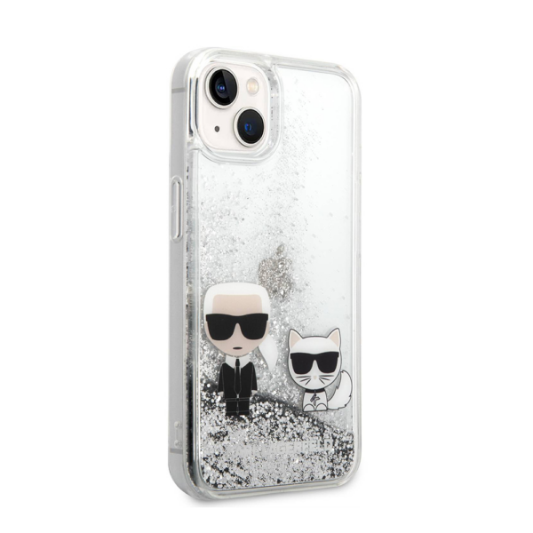 Torbica Karl Lagerfeld Hc Liquid Glitter Karl&Choupette za iPhone 14 6.1 srebrna (KLHCP14SGKCS)