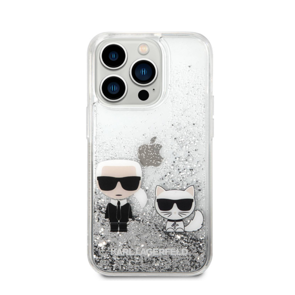 Torbica Karl Lagerfeld Hc Liquid Glitter Karl&Choupette za iPhone 14 Pro 6.1 srebrna (KLHCP14LGKCS)