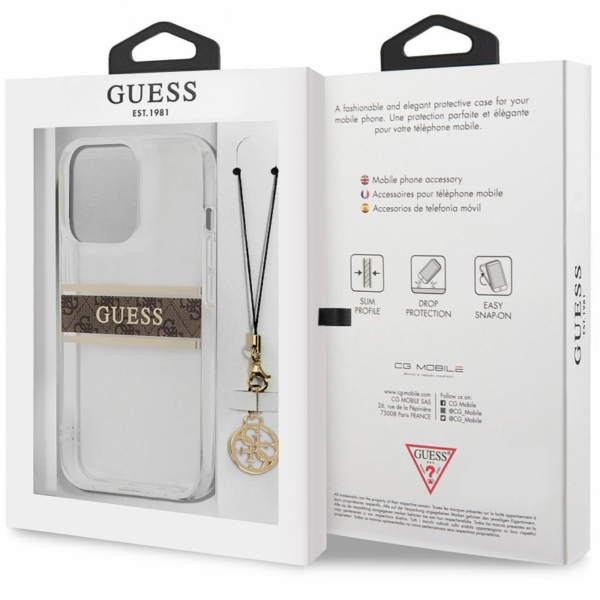 Torbica Guess 4G Stripe Charm za iPhone 13 Pro Max 6.7 braon (GUHCP13XKB4GBR)