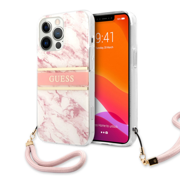 Torbica Guess Marble Strap za iPhone 13 Pro 6.1 roze (GUHCP13LKMABPI)