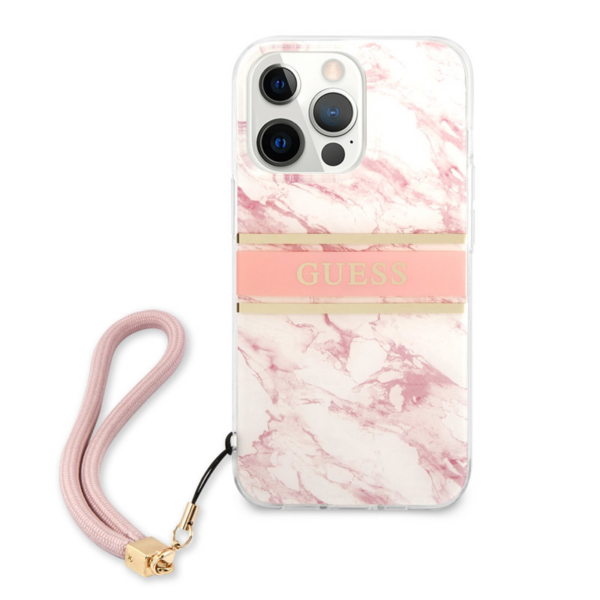 Torbica Guess Marble Strap za iPhone 13 Pro 6.1 roze (GUHCP13LKMABPI)