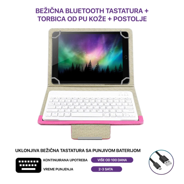 Torbica sa Bluetooth Tastaturom Leather za Tablet 11" Univerzalna pink