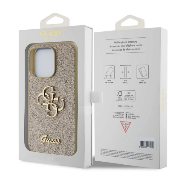 Torbica Guess Hc Fixed Glitter 4G Big Metal Logo za iPhone 15 Pro 6.1 zlatna (GUHCP15LHG4SGD)