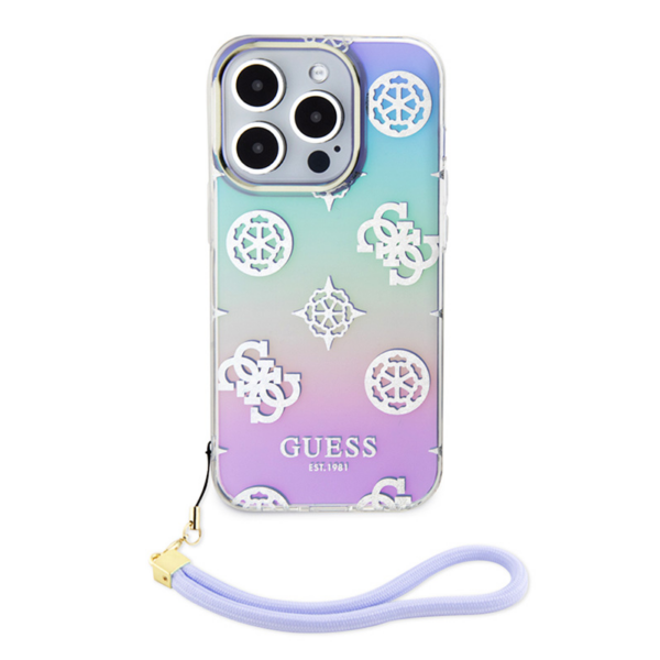 Torbica Guess Hc PC TPU Iridescent Glitter Pattern Peony Cordstrap za iPhone 15 Pro 6.1 ljubicasta (GUHCP15LHPELISU)