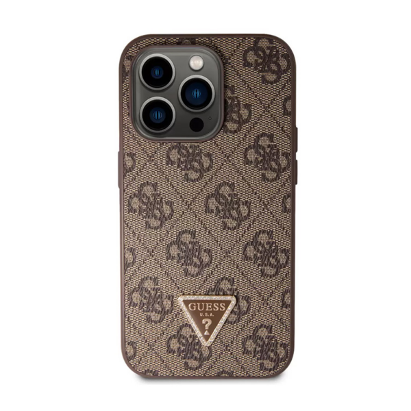 Torbica Guess Hc PU Leather 4G Triangle Strass za iPhone 15 Pro 6.1 braon (GUHCP15LP4TDPW)