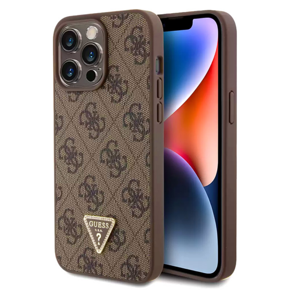 Torbica Guess Hc PU Leather 4G Triangle Strass za iPhone 15 Pro Max 6.7 braon (GUHCP15XP4TDPW)