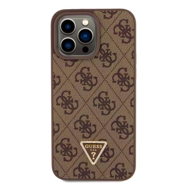 Torbica Guess Hc PU Leather 4G Triangle Strass za iPhone 15 Pro Max 6.7 braon (GUHCP15XP4TDPW)