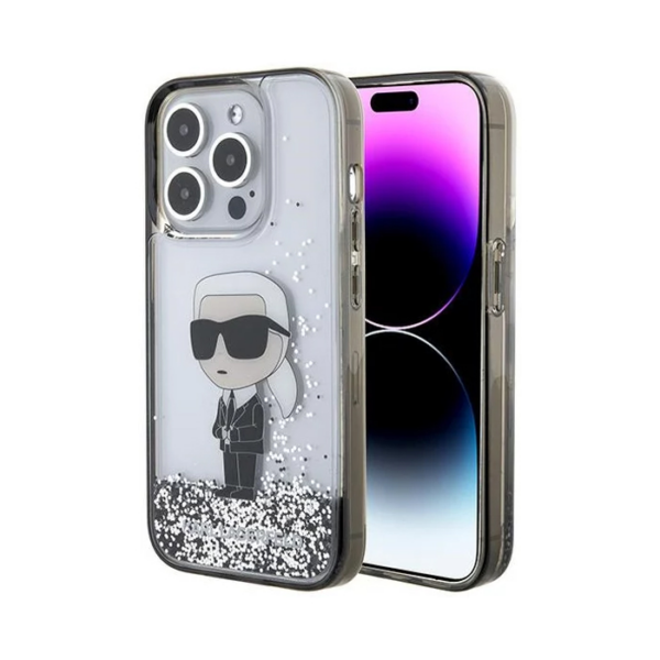 Torbica Karl Lagerfeld Hc Liquid Glitter Ikonik za iPhone 15 Pro 6.1 transparent (KLHCP15LLKKNSK)