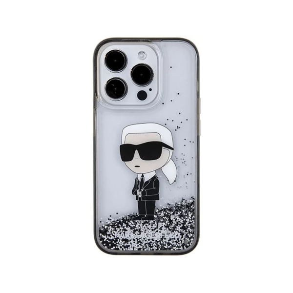 Torbica Karl Lagerfeld Hc Liquid Glitter Ikonik za iPhone 15 Pro 6.1 transparent (KLHCP15LLKKNSK)