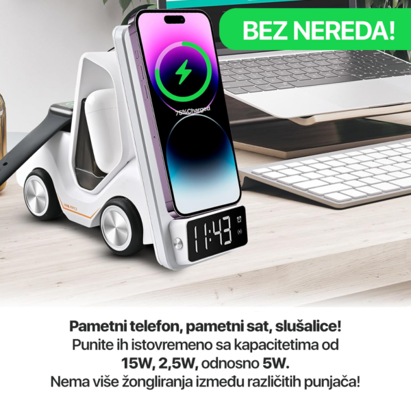 Kucni punjac Wireless 15W Viljuskar 5 u 1 narandzasti