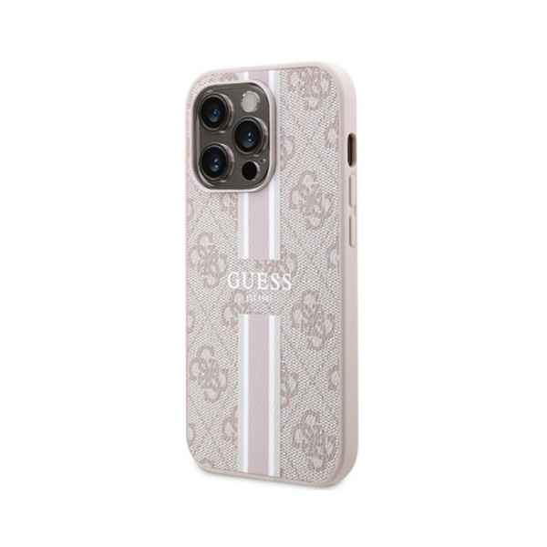 Torbica Guess Magsafe 4G Pu Printed Stripes za iPhone 15 Pro 6.1 roze (GUHMP15LP4RPSP)