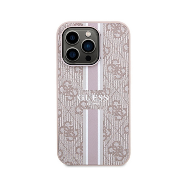 Torbica Guess Magsafe 4G Pu Printed Stripes za iPhone 15 Pro 6.1 roze (GUHMP15LP4RPSP)