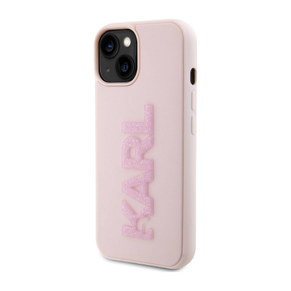 Torbica Karl Lagerfeld 3D Rubber Glitter Logo za iPhone 15 6.1 roze (KLHCP15S3DMBKCP)