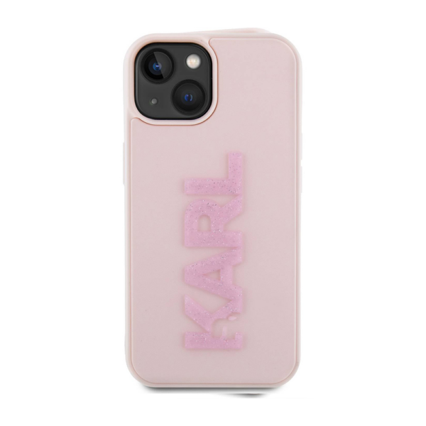 Torbica Karl Lagerfeld 3D Rubber Glitter Logo za iPhone 15 6.1 roze (KLHCP15S3DMBKCP)