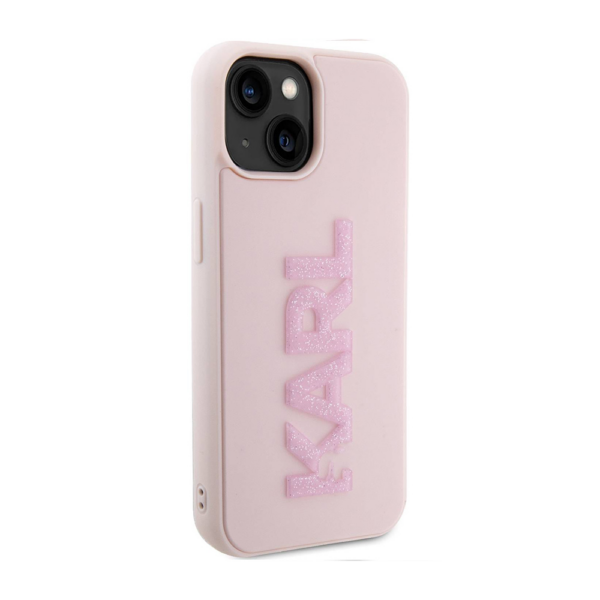 Torbica Karl Lagerfeld 3D Rubber Glitter Logo za iPhone 15 6.1 roze (KLHCP15S3DMBKCP)