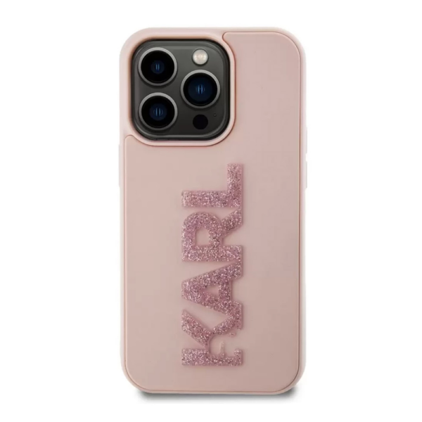 Torbica Karl Lagerfeld 3D Rubber Glitter Logo za iPhone 15 Pro Max 6.7 roze (KLHCP15X3DMBKCP)