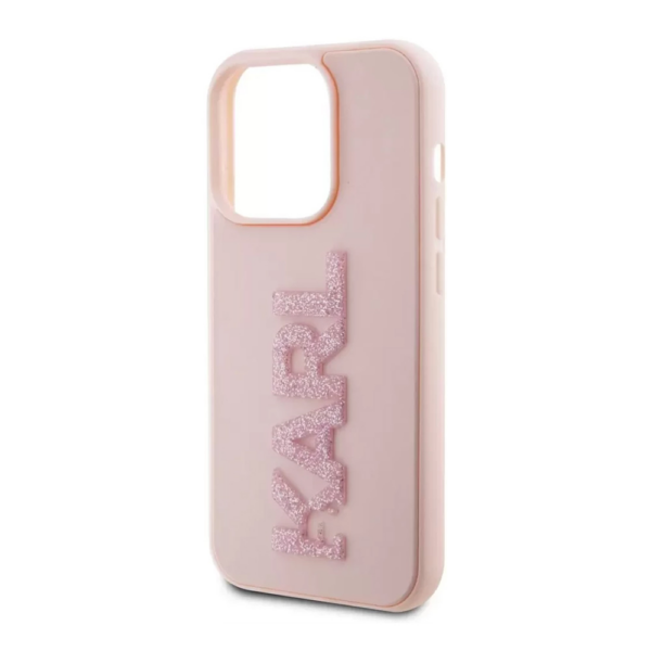 Torbica Karl Lagerfeld 3D Rubber Glitter Logo za iPhone 15 Pro Max 6.7 roze (KLHCP15X3DMBKCP)