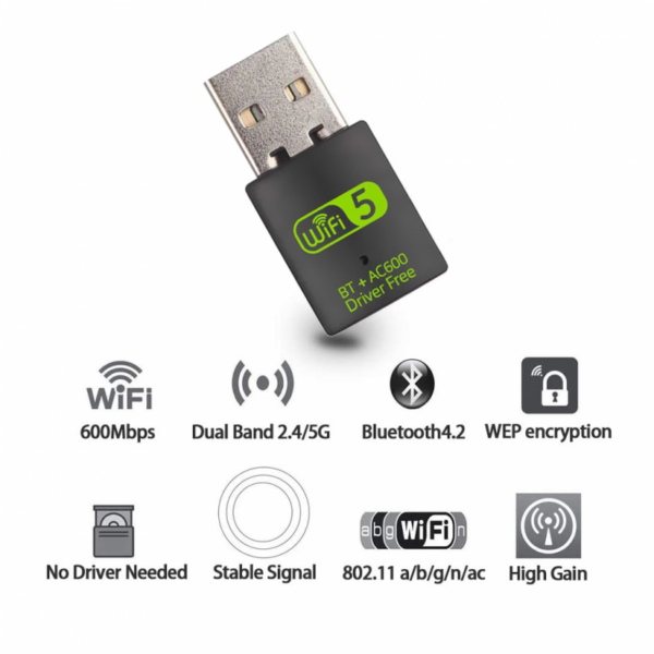 Wireless dual band 2.4GHz 5GHz 600Mb Bluetooth 4.2 adapter JWD-71