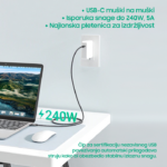 Data kabl Thunderbolt PD na Type C 40Gbps 240W 5K sivi 1m - Slika 3