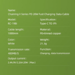 Data kabl REMAX Chaining Series II PD 20W Fast Charging RC-198i Type C na iPhone lightning beli - Slika 4