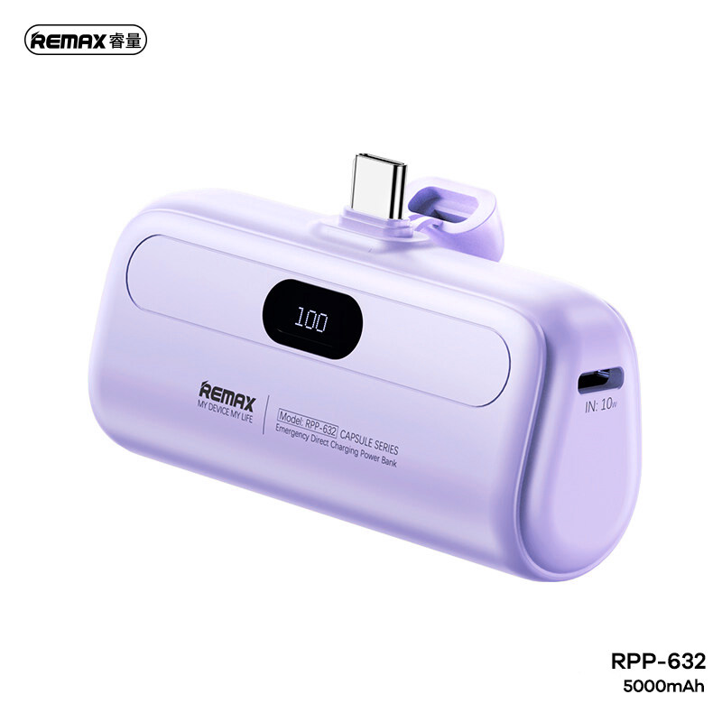 13102024670bcd0aace83.png Back up baterija REMAX Capsule series RPP-632 2A Type C 5000mAh ljubicasta - Slika 1