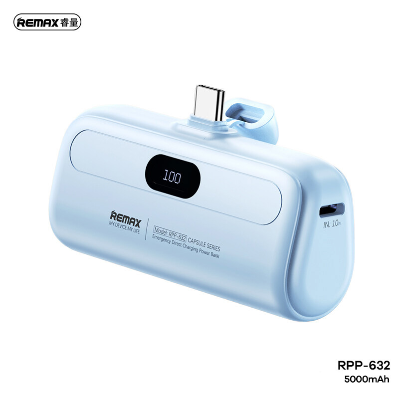 13102024670bcd1e307ab.png Back up baterija REMAX Capsule series RPP-632 2A Type C 5000mAh plava - Slika 1