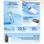 Back up baterija REMAX Stervui series RPP-620 PD 20W + QC 22.5W Fast Charging 20000mAh bela - Slika 3