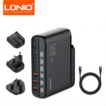 Kucni punjac sa adapterima LDNIO A6140C GaN PPS 3xQC3.0 (30W), 3xPD3.0 (100W), 140W Max, a Type C na Type C kablom crni - Slika 2
