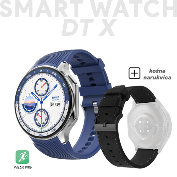 Smart Watch DT watch X srebrni (kozna+silikonska narukvica)