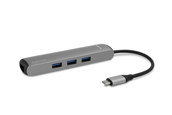 Epico Type-C Hub SLIM 4K HDMI & Ethernet - silver, black cable